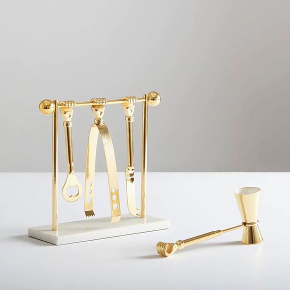 Jonathan Adler Other - Jonathan Adler Barbell Barware Set - Gold - Cast Brass & Marble Base. New In Box